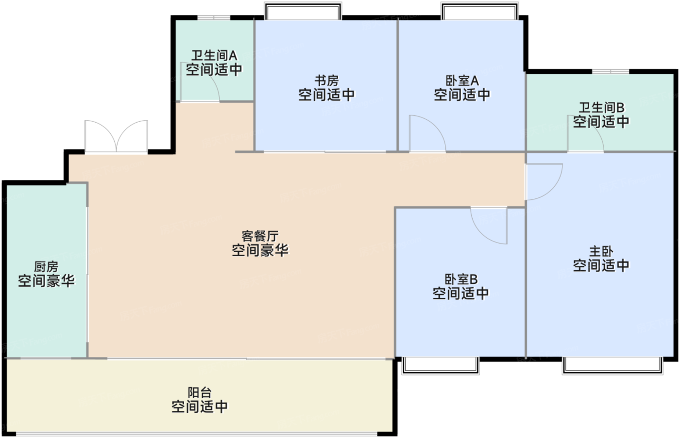 大平层E1‘户型 4室2厅2卫 88-89万 建筑约126㎡