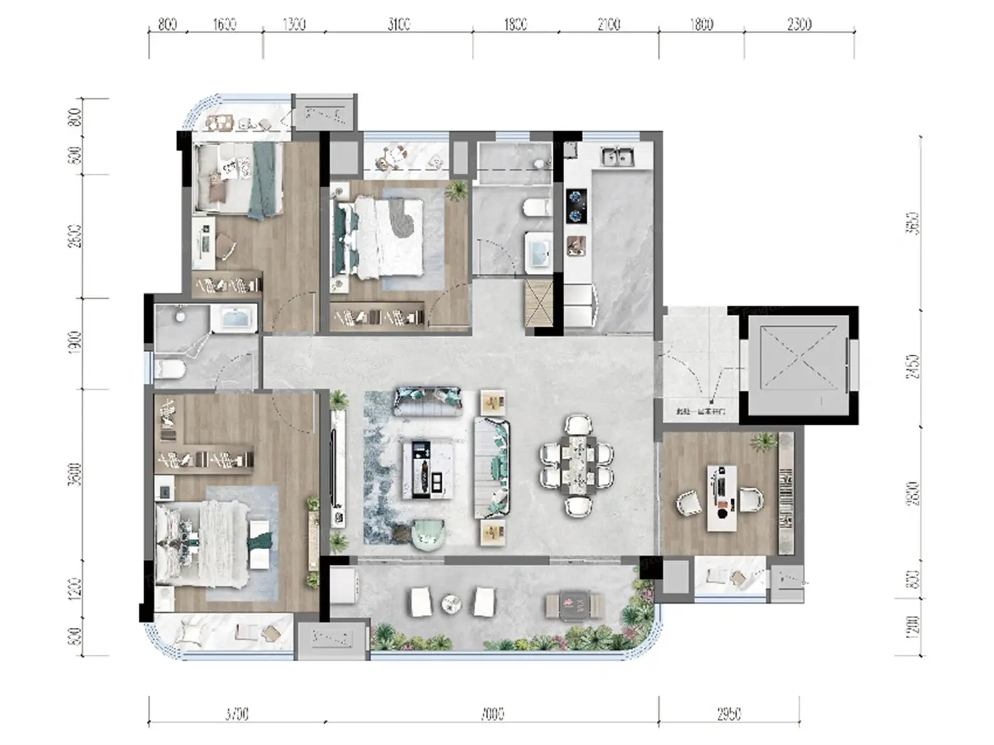 洋房C1户型 4室2厅2卫 110万 建筑约132㎡